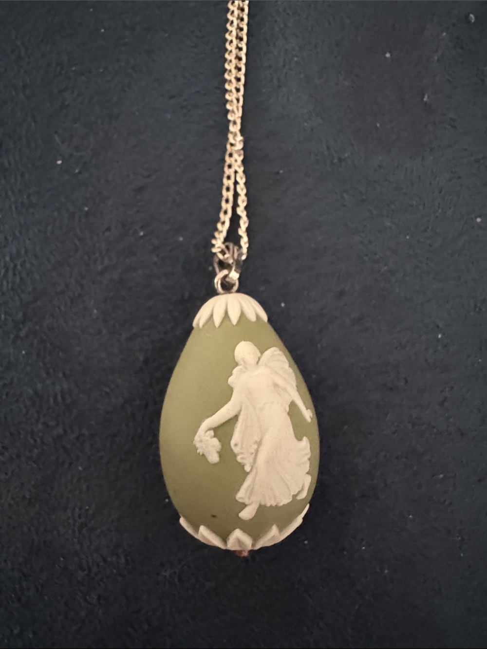 Wedgwood Jasper Olive Green Cameo Teardrop Pendant Necklace